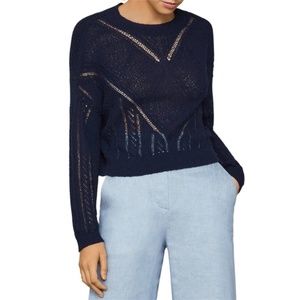 BCBGMaxAzria Crochet Crewneck Sweater Navy Blue Size XS